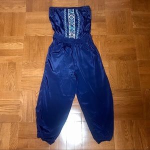 Vintage Navy Romper w/ Embroidered Detail by Angie